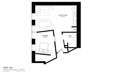 a floor plan of a 1 bedroom floor plan
